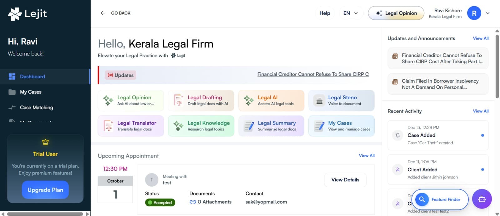 Manage all legal cases in one unified dashboard